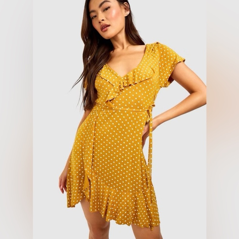 Boohoo Yellow Ruffled Wrap Sundress